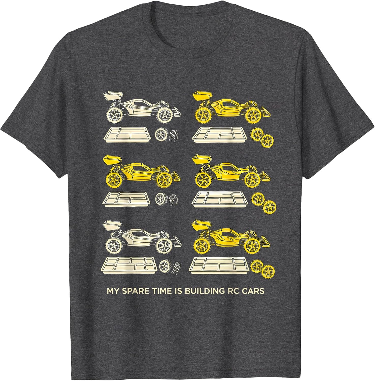 Men's My Spare Time Is Building RC Cars Funny Car Enthusiast T-Shirt - Dark Heather Grey