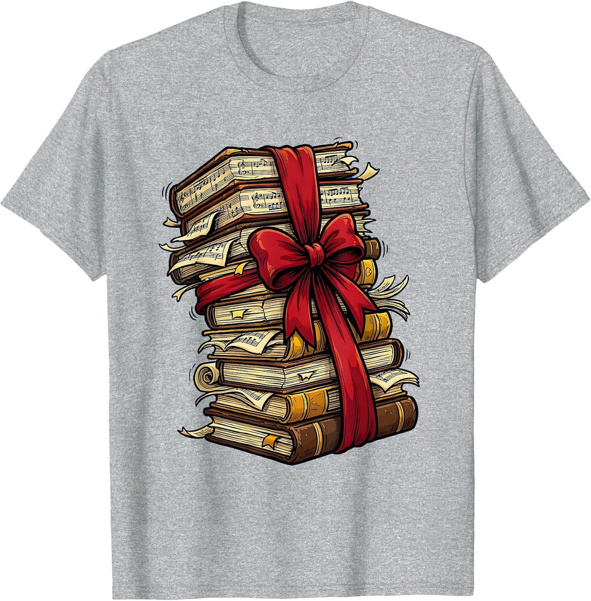Men's Music Teacher Sheet Music Stack Graphic T-Shirt - Heather Grey