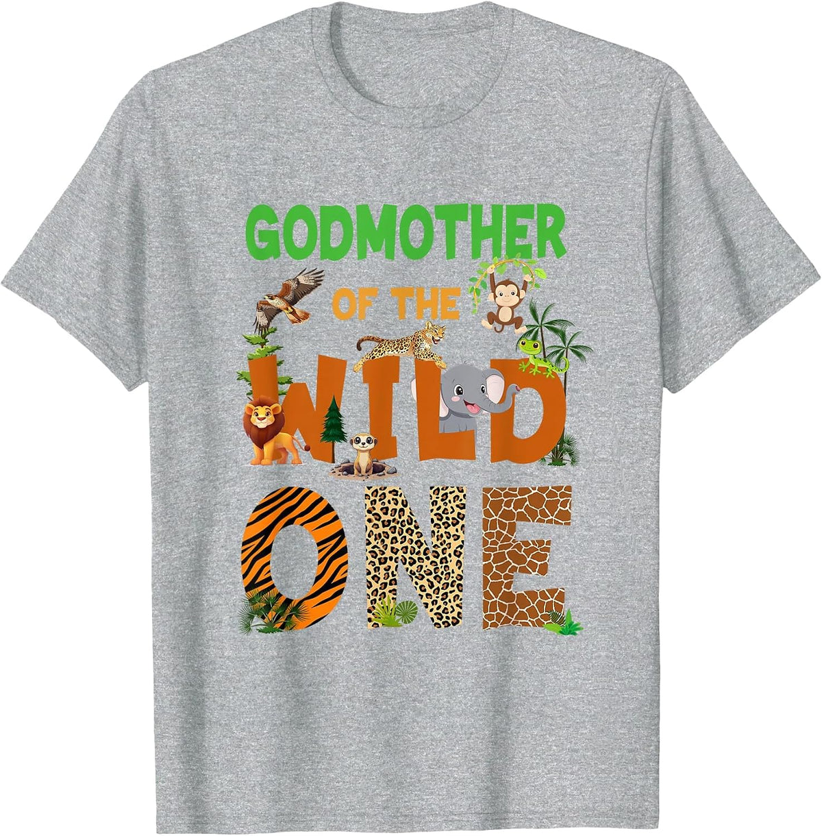 Godmother of The Birthday Wild One Safari Birthday Boy T-Shirt - Heather Grey