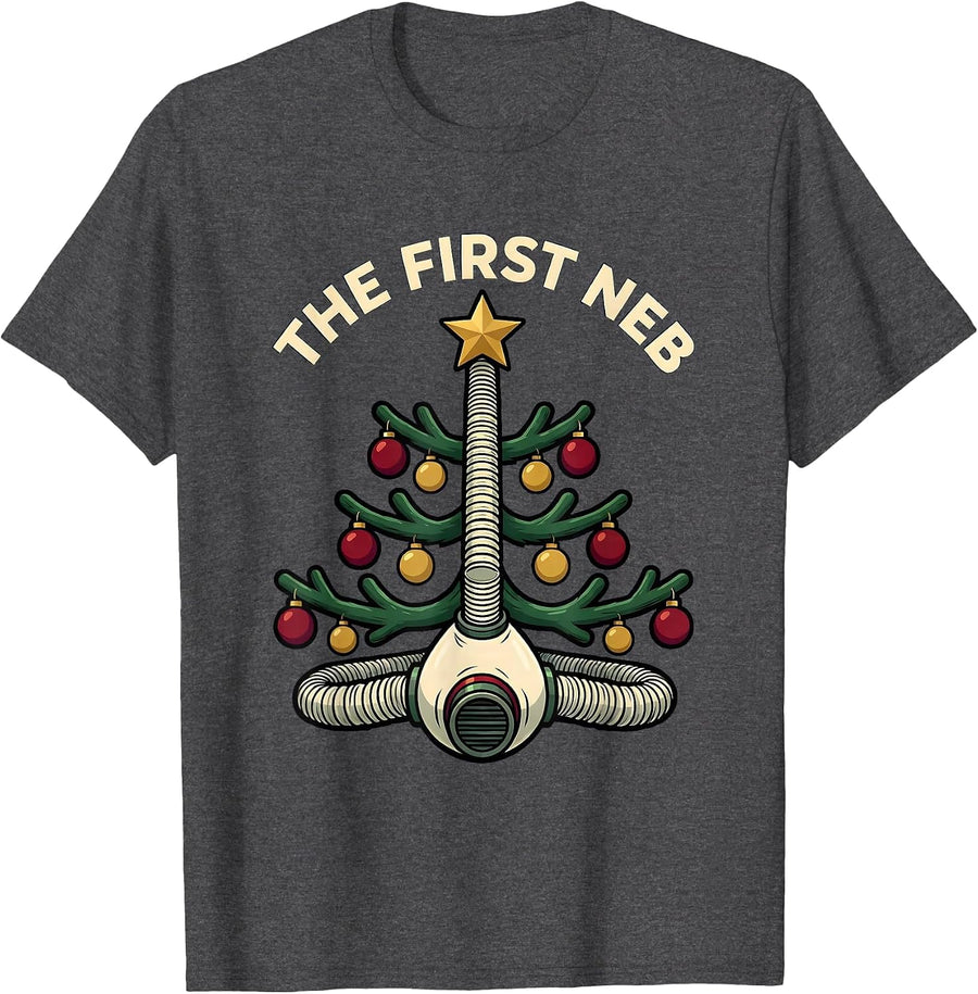 Men's The First Neb Cartoon Respiratory Therapist Christmas Humor T-Shirt - Dark Heather Grey