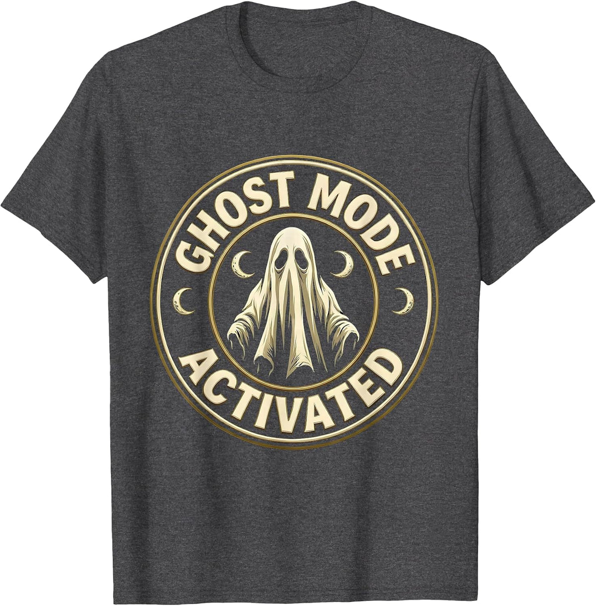 Ghost Mode Activated Spooky Season Design T-Shirt, Men, Dark Heather Grey, Large - As Pictured