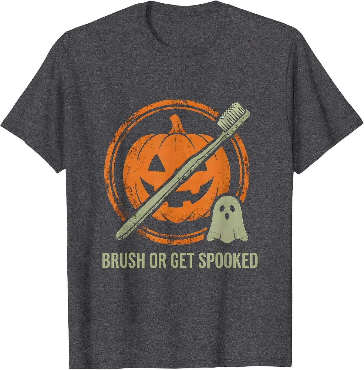 Men's Brush or Get Spooked Halloween Dental Design T-Shirt - Dark Heather Grey