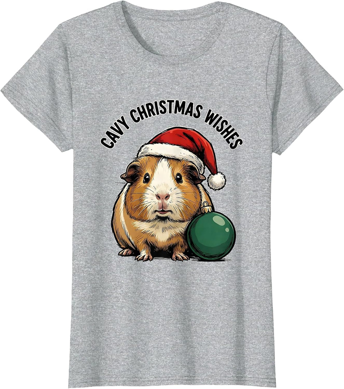 Women's Cavy Christmas Wishes Funny Guinea Pig Santa Hat Holiday T-Shirt - Heather Grey