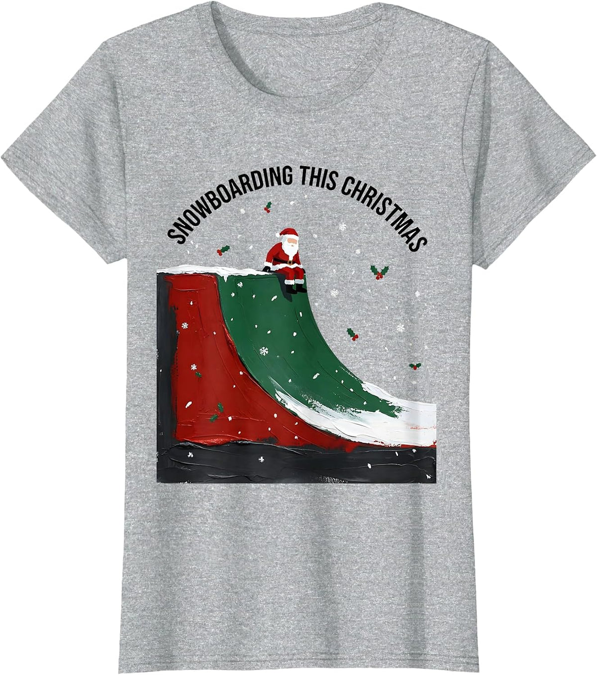 Snowboarding This Christmas Funny Santa Snowboarder T-Shirt - Heather Grey