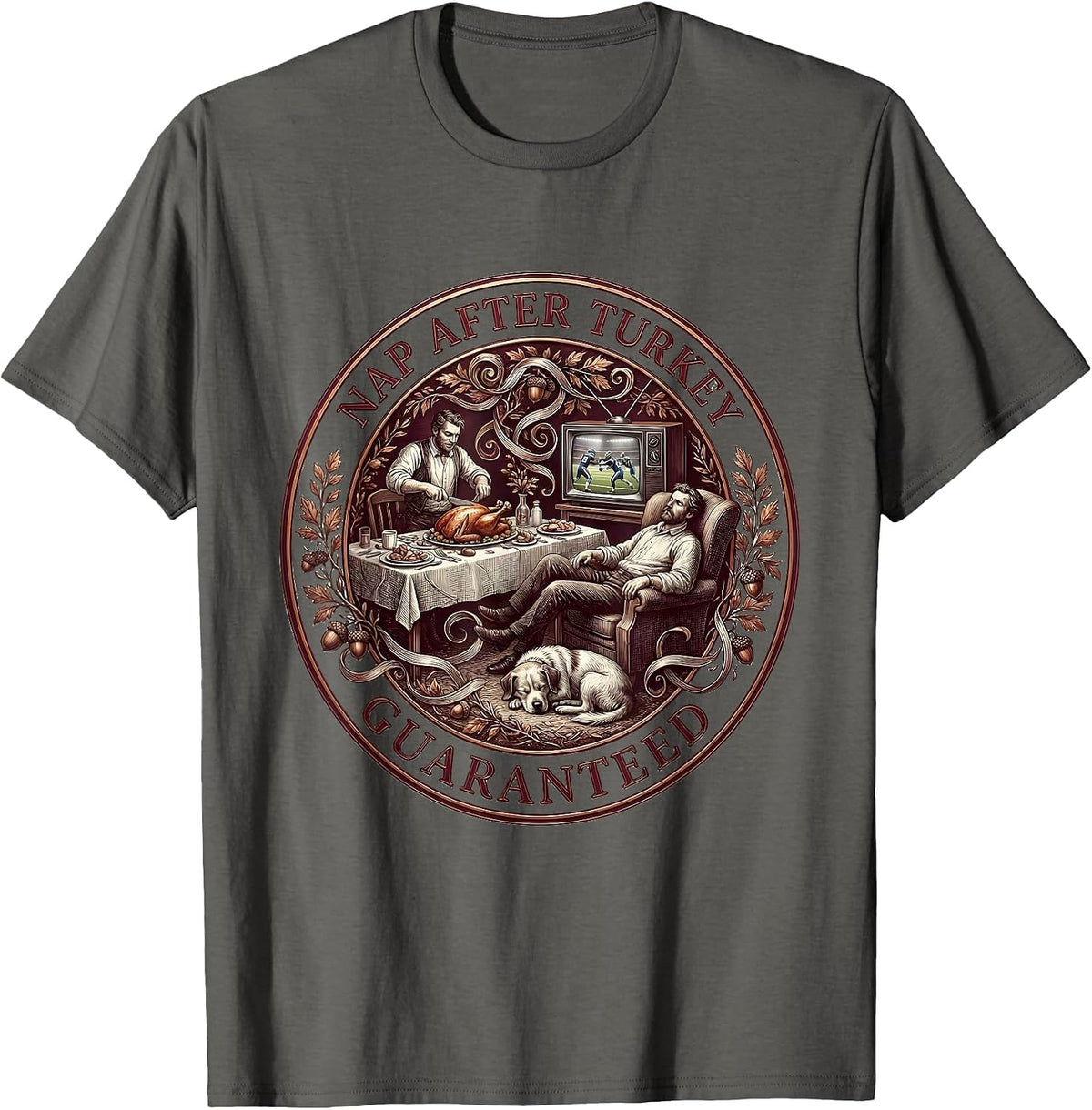 Nap After Turkey Guaranteed Thanksgiving Design T-Shirt - Asphalt Grey