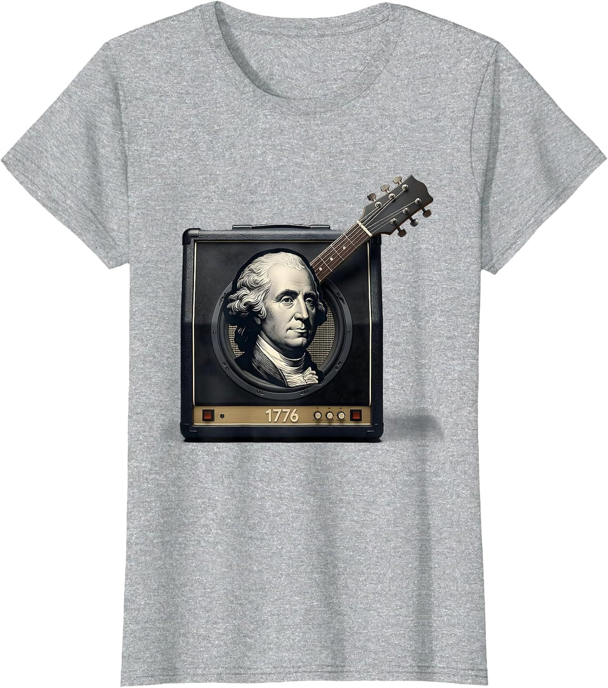 Women's 1776 Editorial Conceptual Patriotic Guitar Rocker 250th T-Shirt - Heather Grey