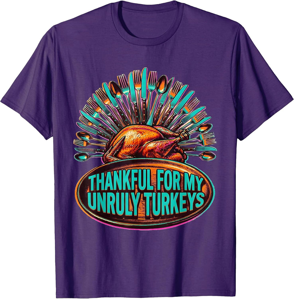 Men's Thankful For My Unruly Turkeys Funny Thanksgiving Family T-Shirt - Purple
