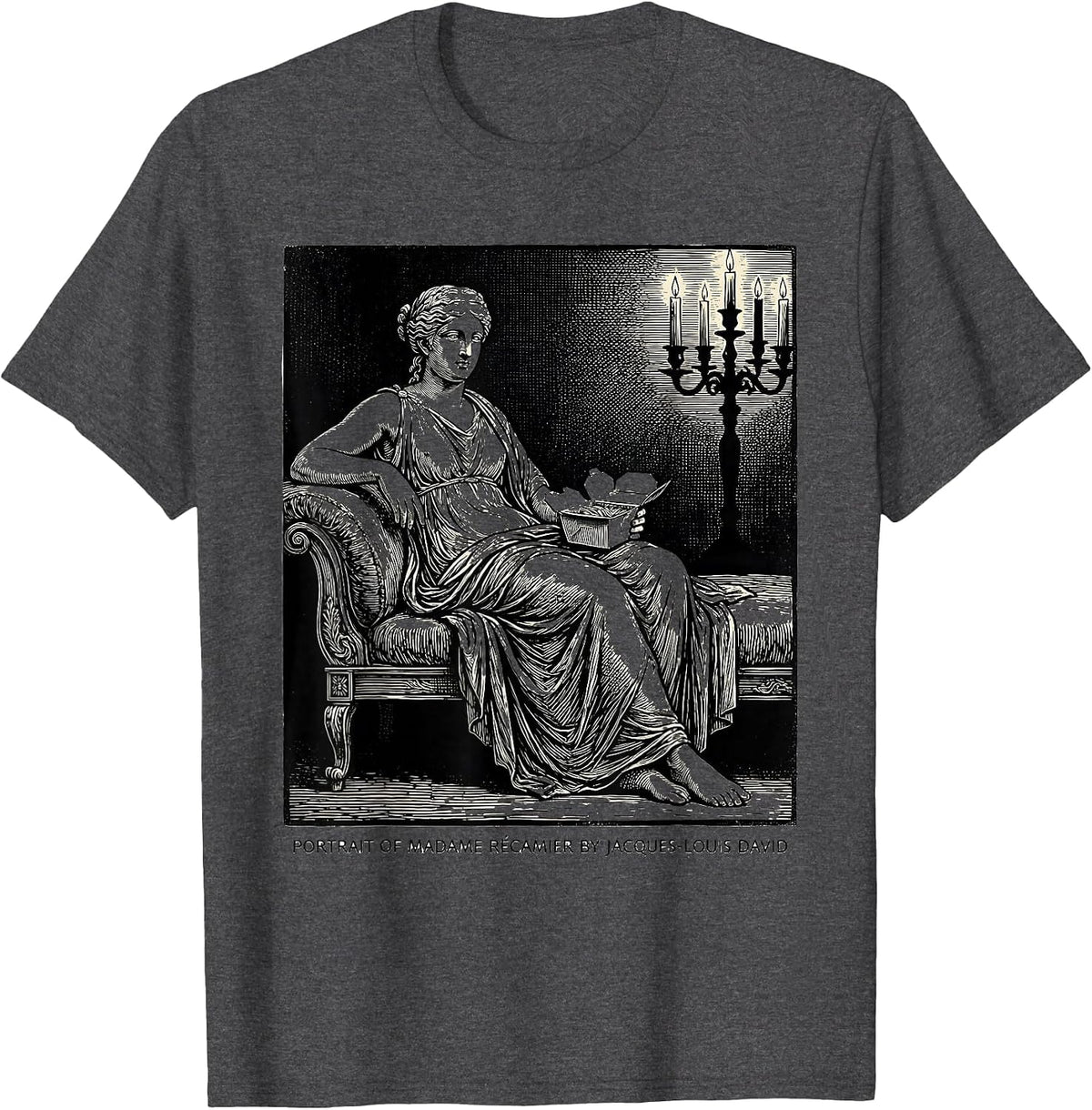 Men's PORTRAIT OF MADAME RÉCAMIER BY JACQUES-LOUIS DAVID Art T-Shirt - Dark Heather Grey