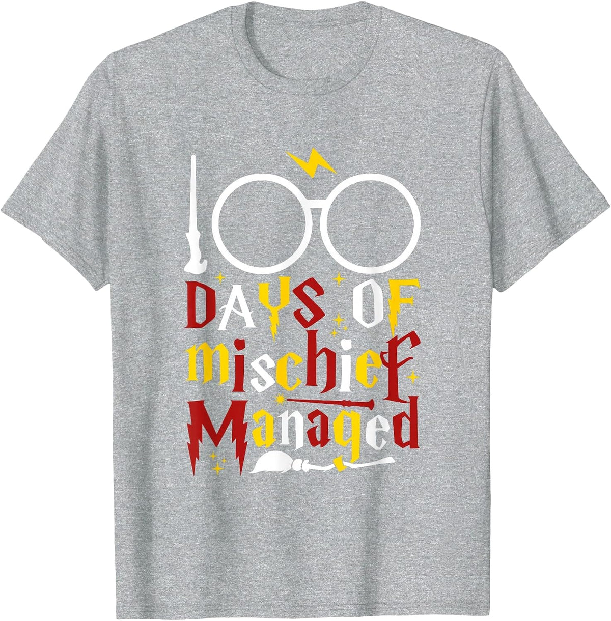 100 Days of Mischief Managed Teacher Kid 100th Day of School T-Shirt - Heather Grey