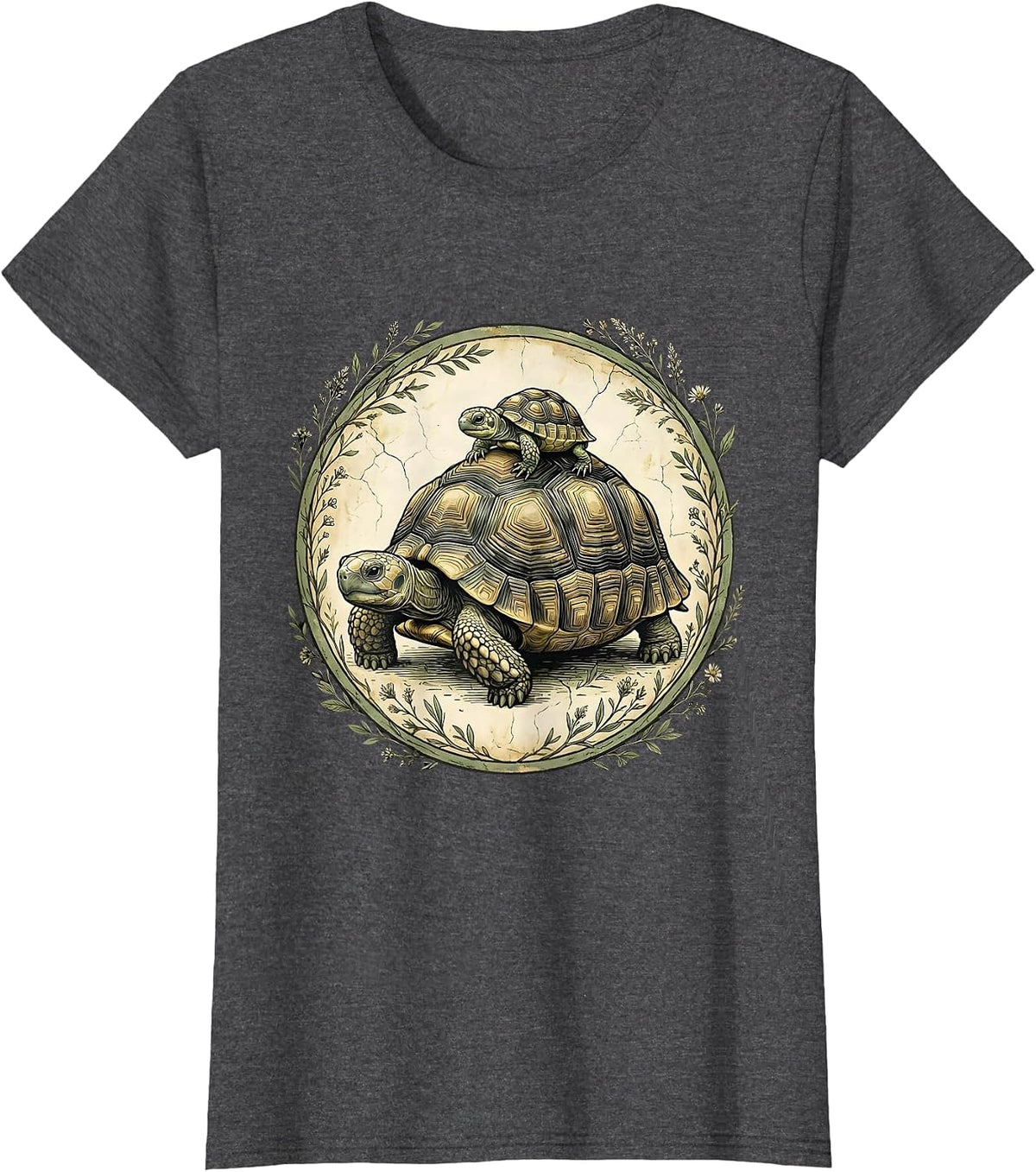 Women's Mama Tortoise With Hatchling On Her Back T-Shirt - Dark Heather Grey