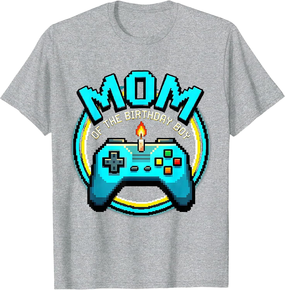 Men's Mom Of The Birthday Boy Pixel Art Video Game Birthday Party T-Shirt - Heather Grey