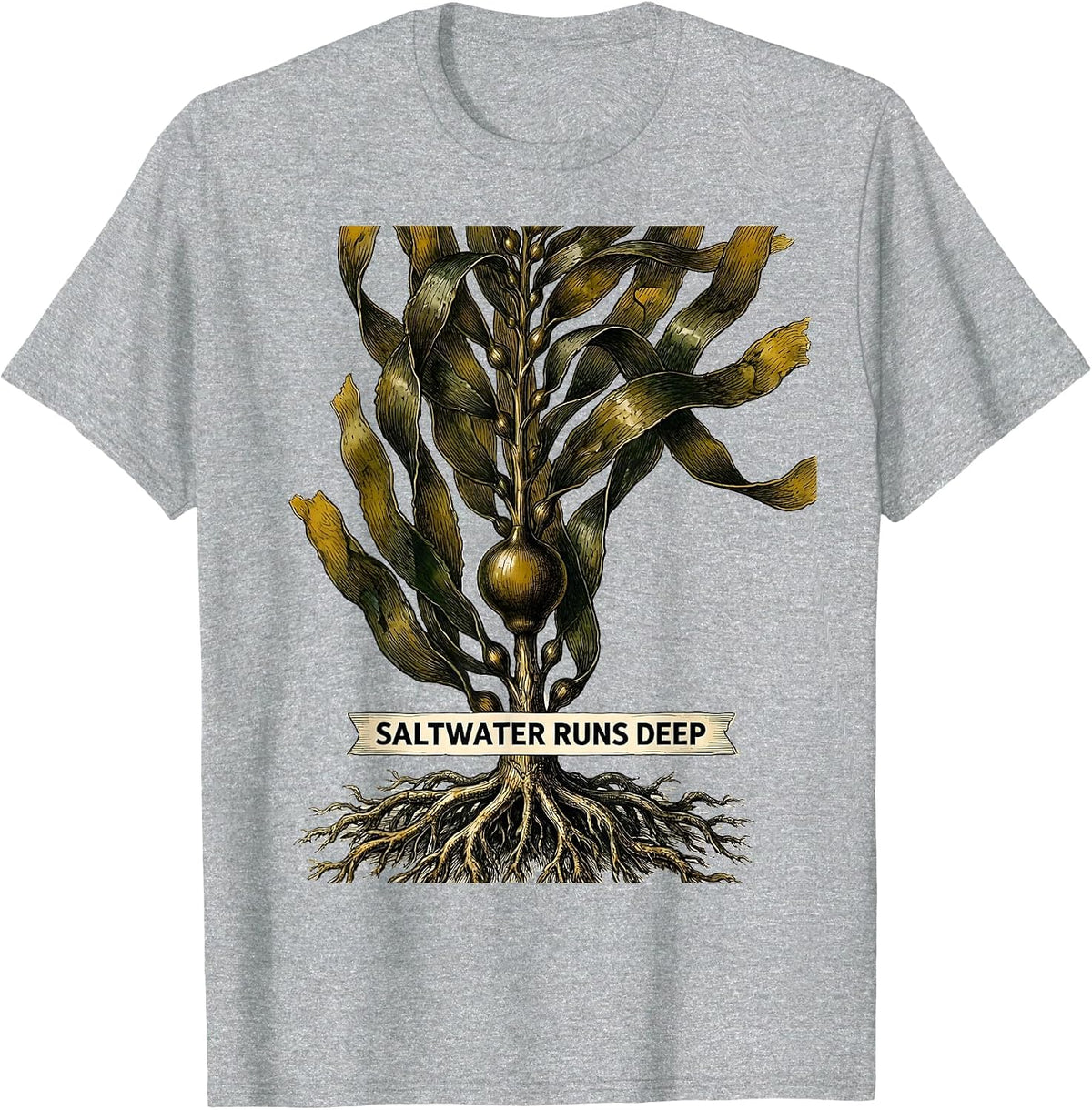 Men's Saltwater Runs Deep Sailor Graphic Design T-Shirt - Heather Grey