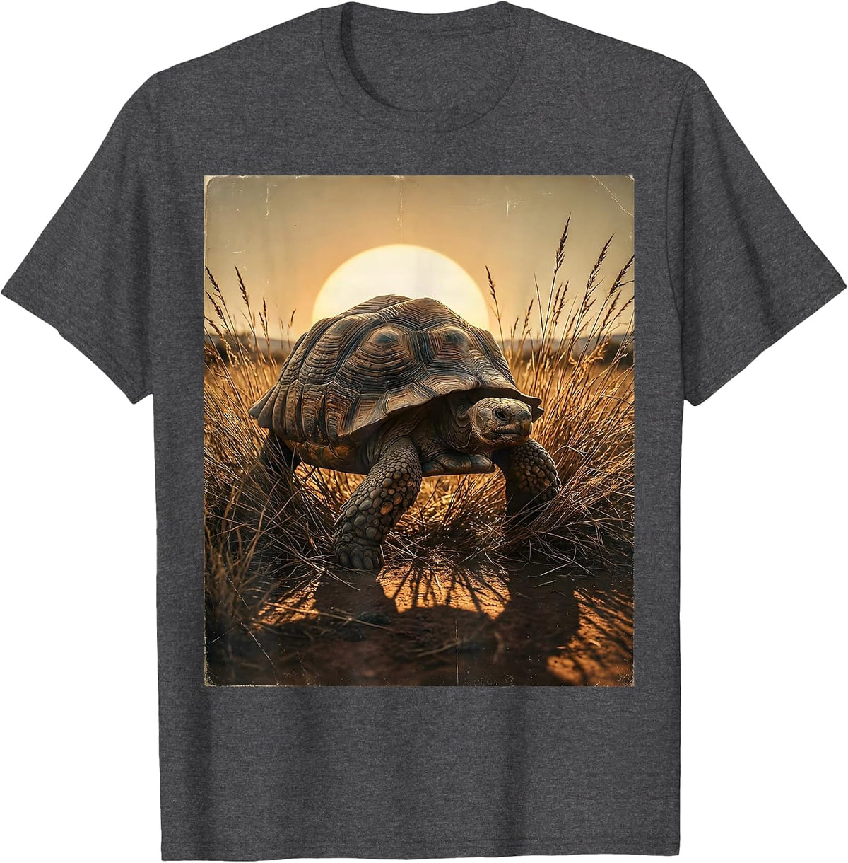 Men's Giant Tortoise Safari Wildlife Illustration T-Shirt - Dark Heather Grey