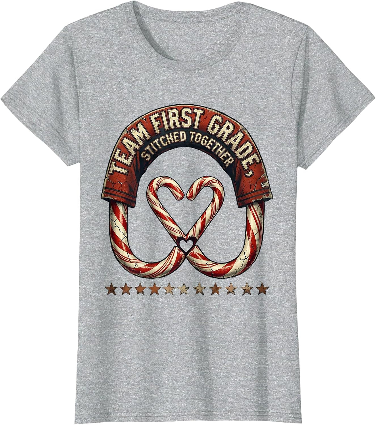 Team First Grade Stitched Together Distressed Teacher T-Shirt - Heather Grey