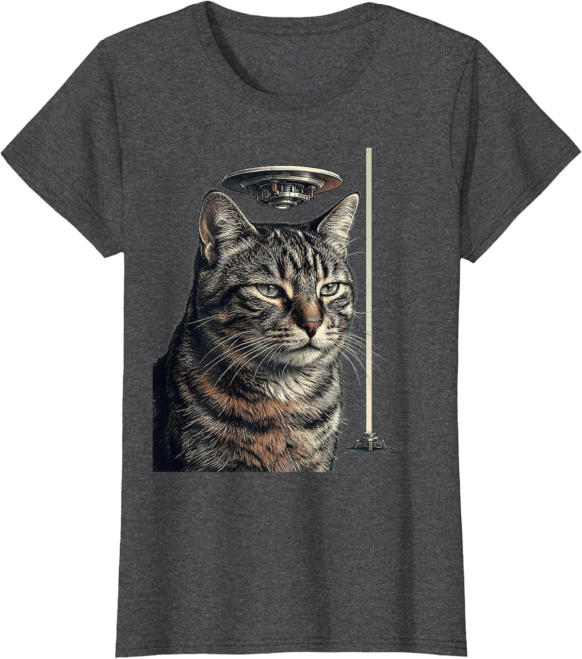 Women's Alien UFO Cat Meme Funny Cat Gift T-Shirt - Dark Heather Grey