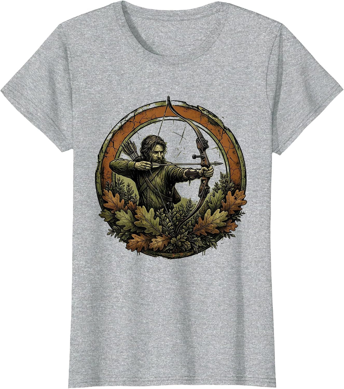 Camo Bow and Arrow Hunting Foliage Graphic T-Shirt - Heather Grey
