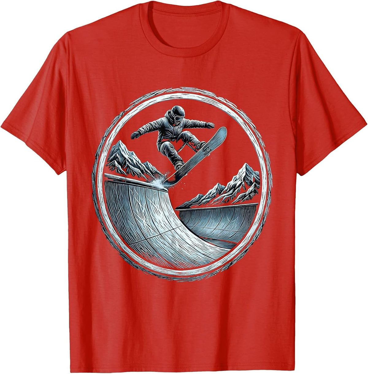 Men's Snowboarder Halfpipe Launch Winter Sports Graphic T-Shirt - Red