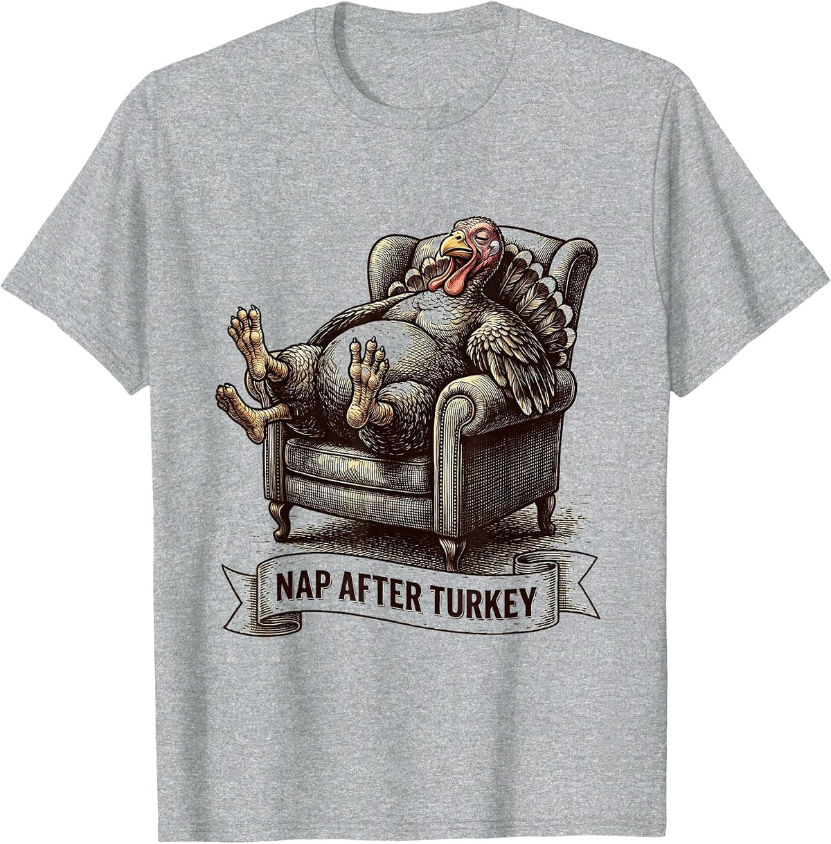 Men's Nap After Turkey Funny Thanksgiving Design T-Shirt - Heather Grey
