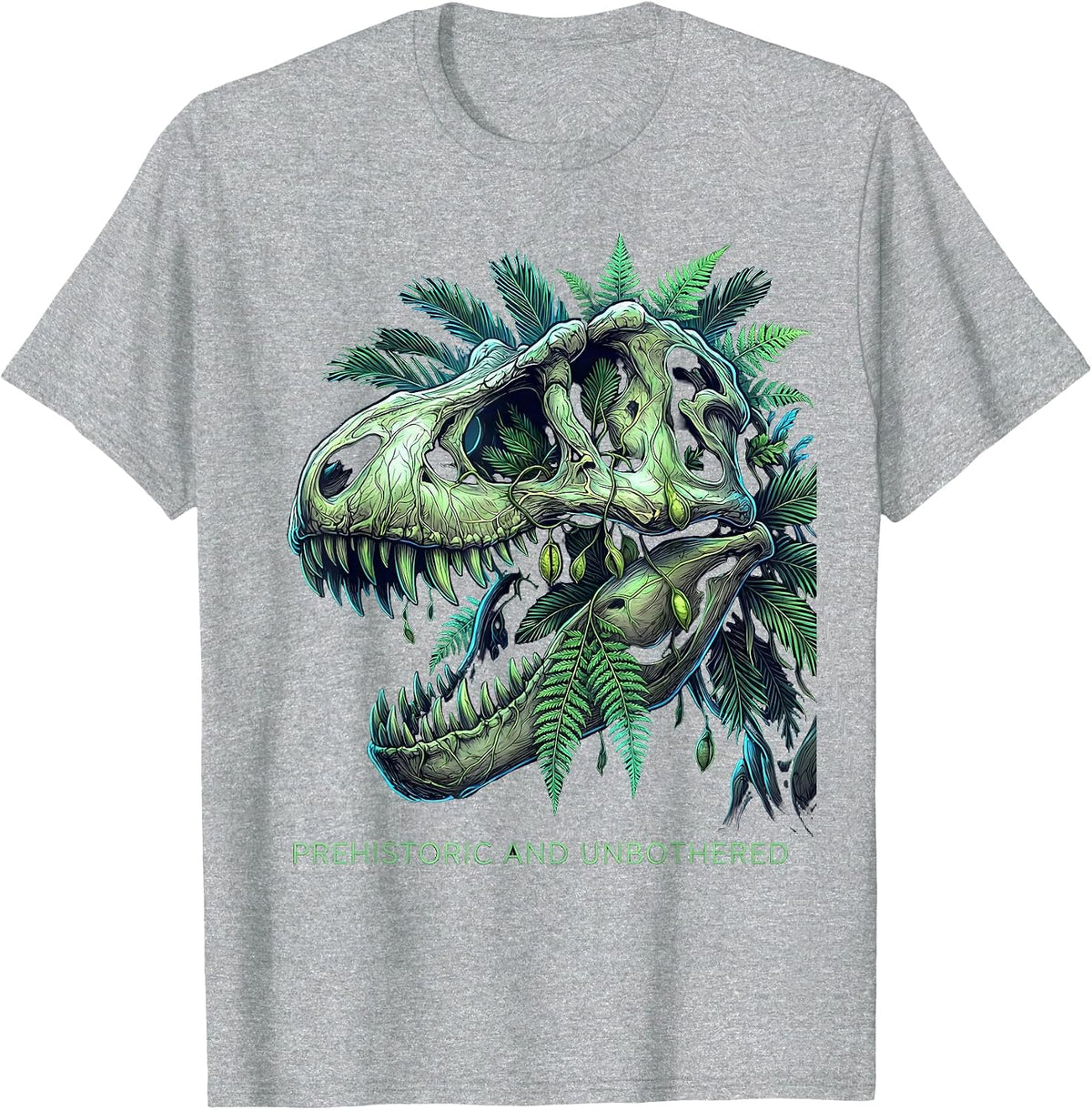 Men's Prehistoric and Unbothered Dinosaur Design T-Shirt - Heather Grey