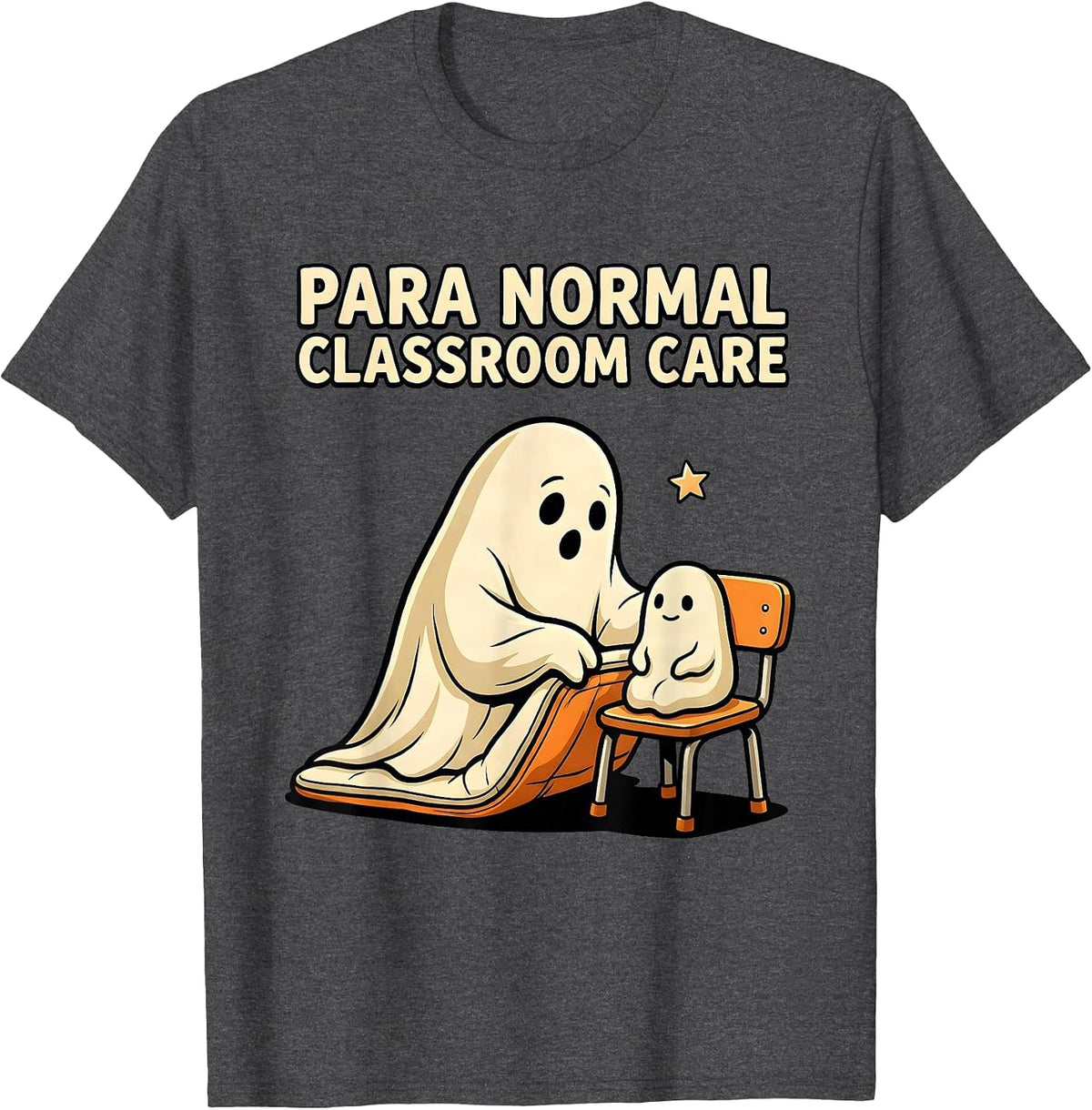 Men's Para Normal Classroom Care Funny Ghost Paraprofessional T-Shirt - Dark Heather Grey