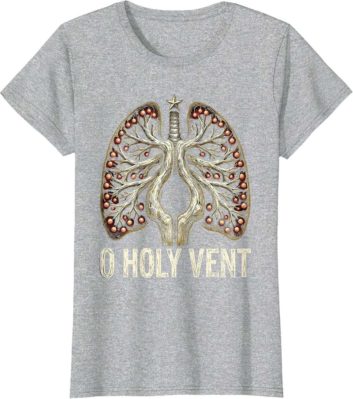 O Holy Vent Funny Respiratory Therapist Christmas T-Shirt - Heather Grey