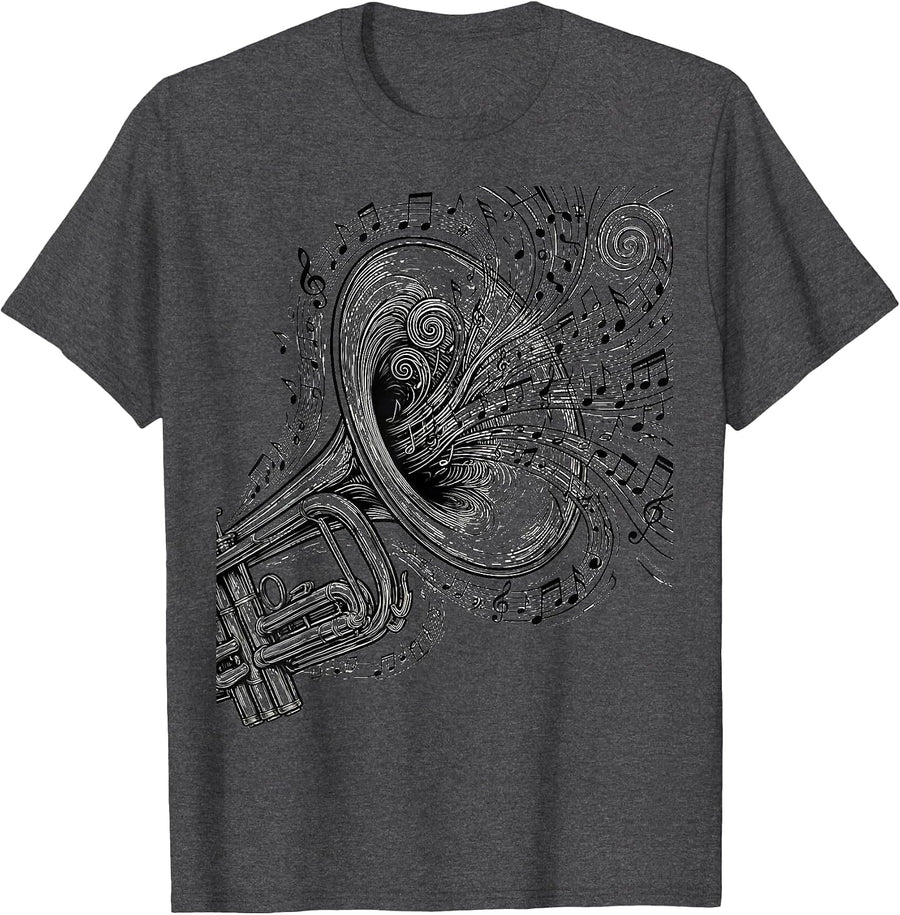 Men's Trumpet Musical Notes Music Teacher Gift T-Shirt - Dark Heather Grey