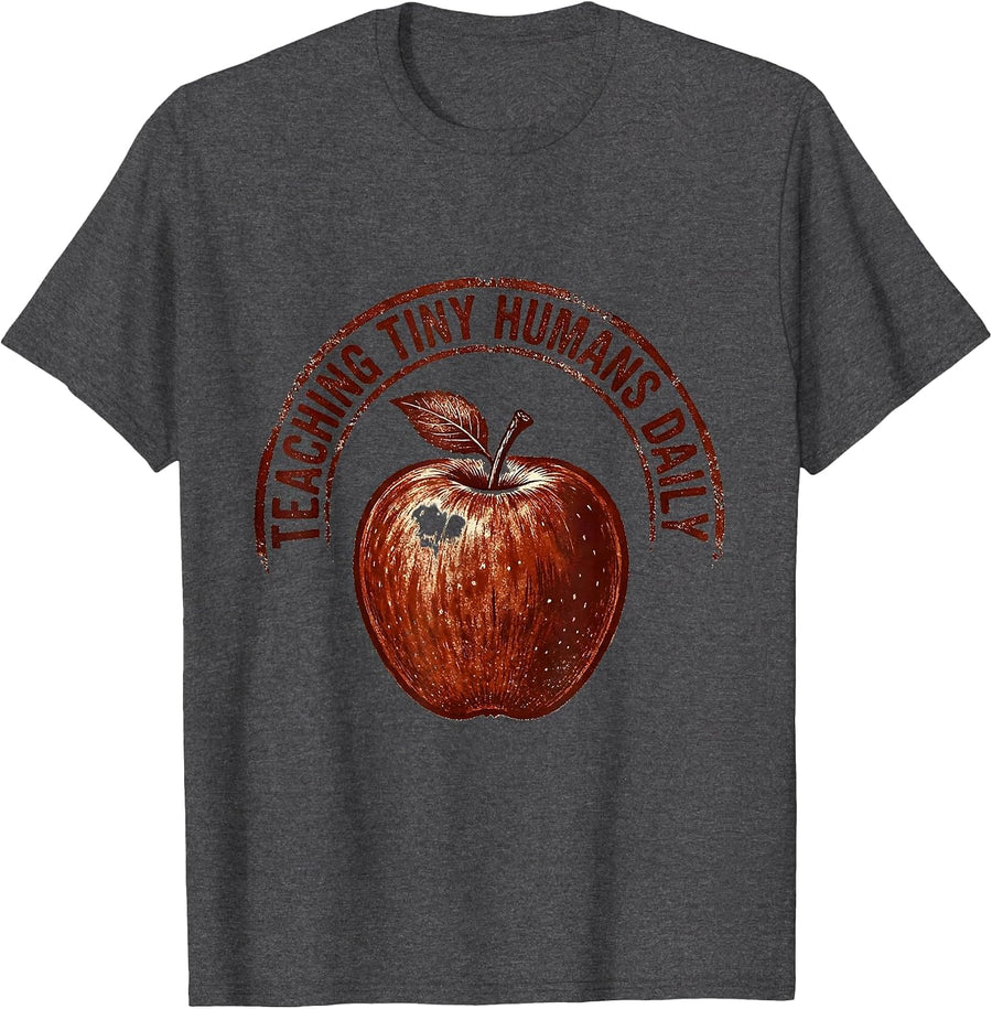 Teaching Tiny Humans Daily First Grade Teacher T-Shirt - Dark Heather Grey