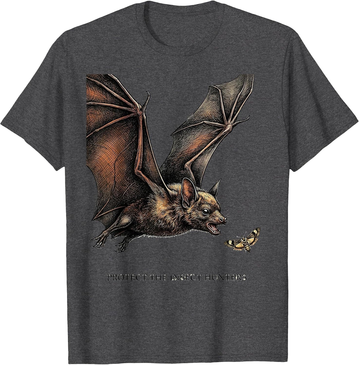 Protect The Insect Hunters Bat Lover Wildlife Conservation T-Shirt - Dark Heather Grey