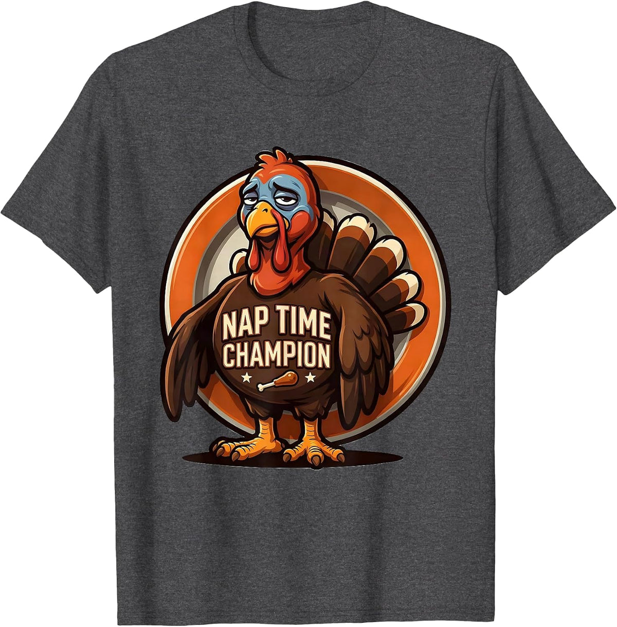 Nap Time Champion Funny Turkey Family Thanksgiving Crew T-Shirt - Dark Heather Grey