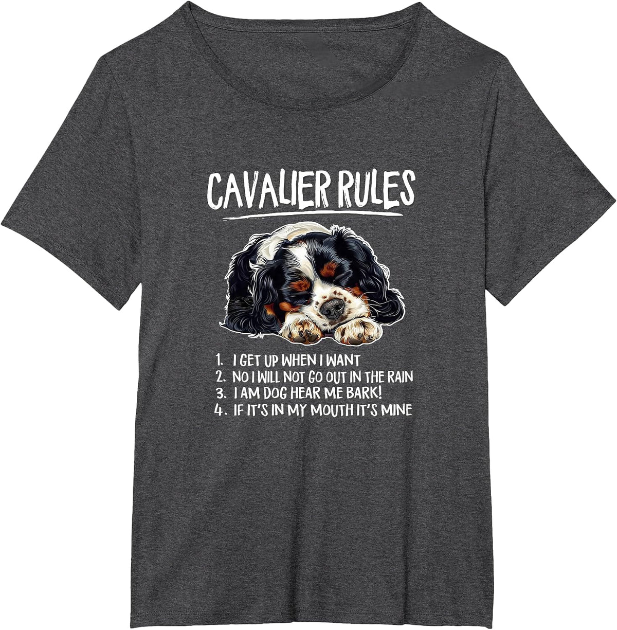 Nap Rules Tricolor Cavalier King Charles Spaniel Dog Lover T-Shirt - Dark Heather Grey