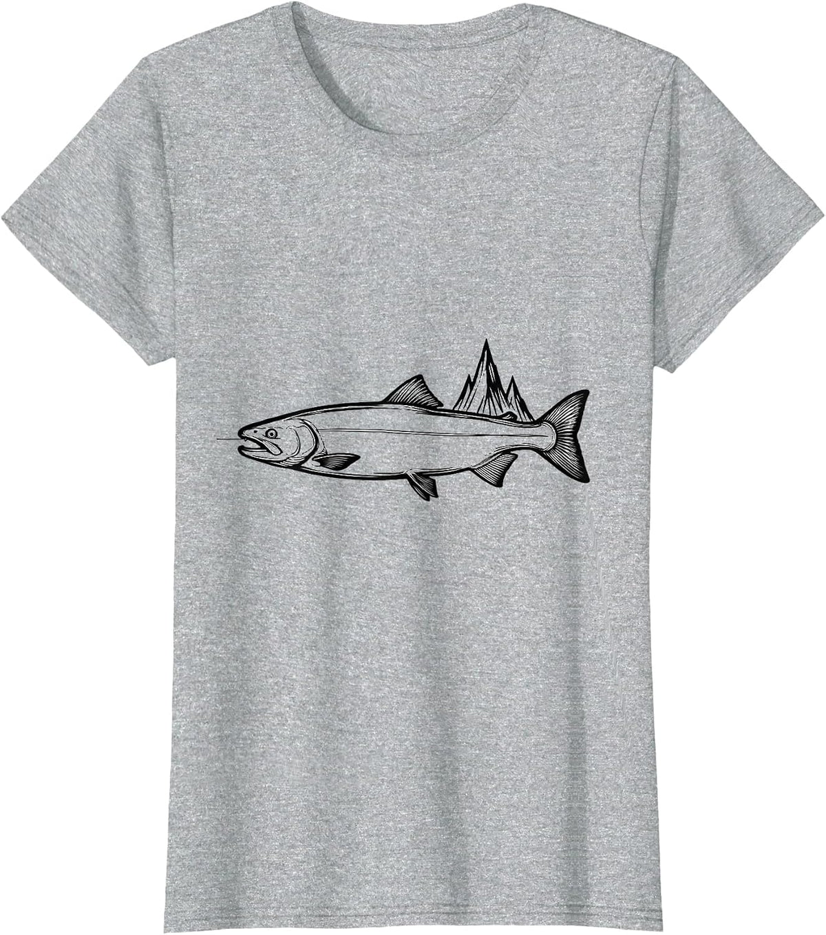 Atlantic Salmon Pulse Line Art Fishing Angler Gift T-Shirt - Heather Grey
