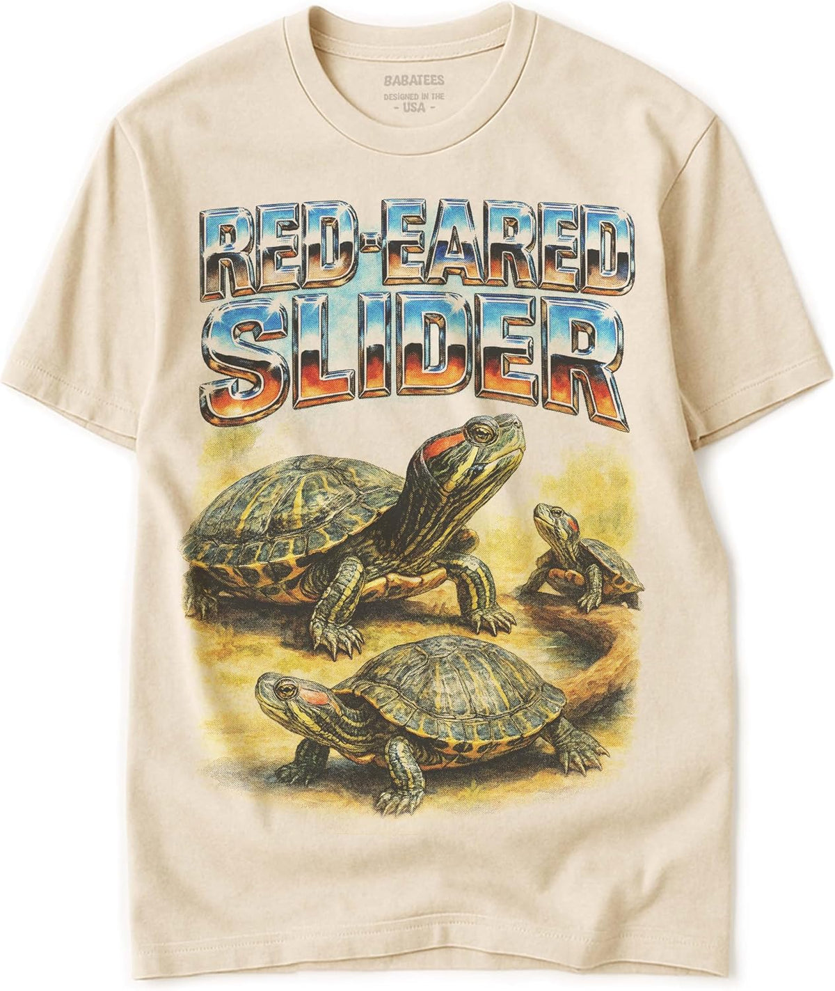 Aquatic Reptiles Heavy Metal Tshirt for Men & Women, Swamp Animal Lovers - 100% Natural Undyed Cotton - Red-eared Slider