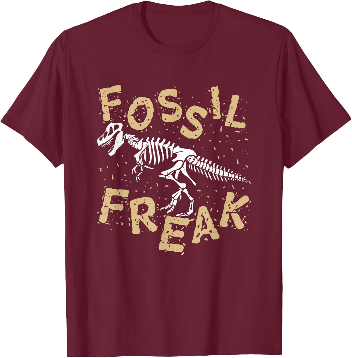 Fossil Freak Paleontology T-Rex Skeleton Dinosaur T-Shirt - Burgundy