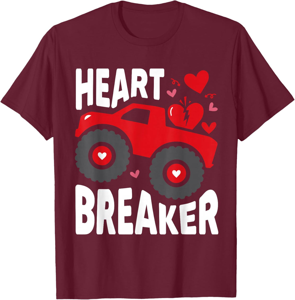 Boys Valentines Day Monster Truck Toddler Heart Breaker T-Shirt - Burgundy