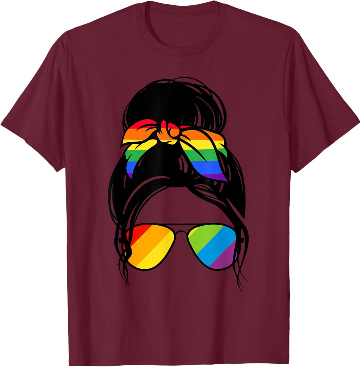 Messy Bun Hair Proud LGBTQ shirt Gay Rainbow Pride LGBTQ+ T-Shirt - Burgundy