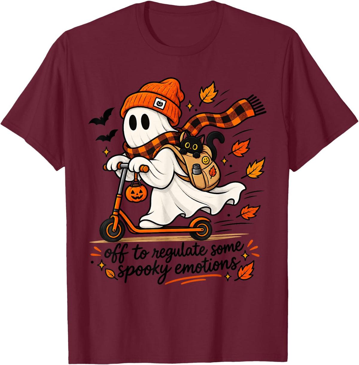 Therapist Halloween Spooky Mental Health Ghost Fall Therapy T-Shirt - Burgundy
