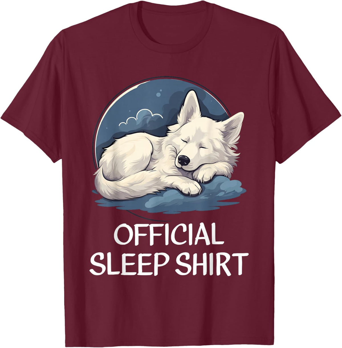 Official Sleep Shirt White German Shepherd Nightshirt Pajama T-Shirt - Burgundy