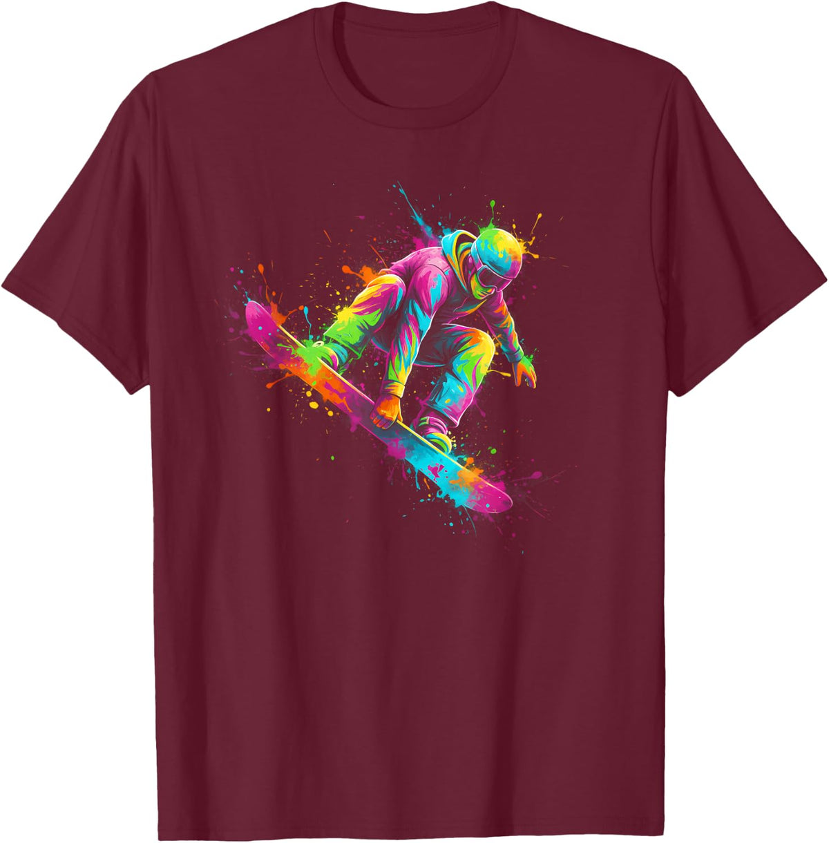 Snowboarder Extreme Sports Paint Splash T-Shirt - Burgundy