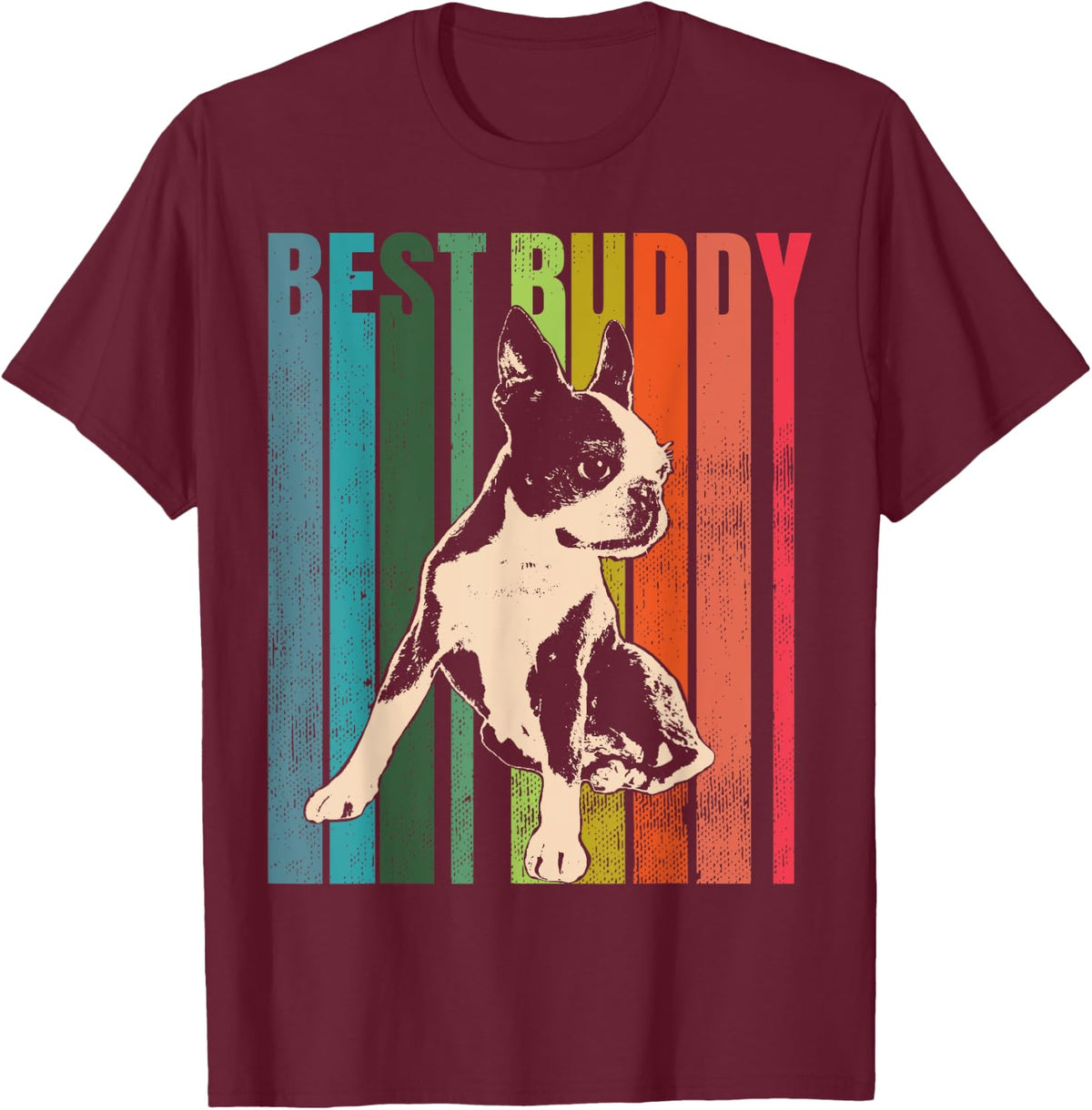 Boston Terrier Dog T-Shirt, Unisex-Adults & Kids, Black, Short Sleeve, Small - Burgundy