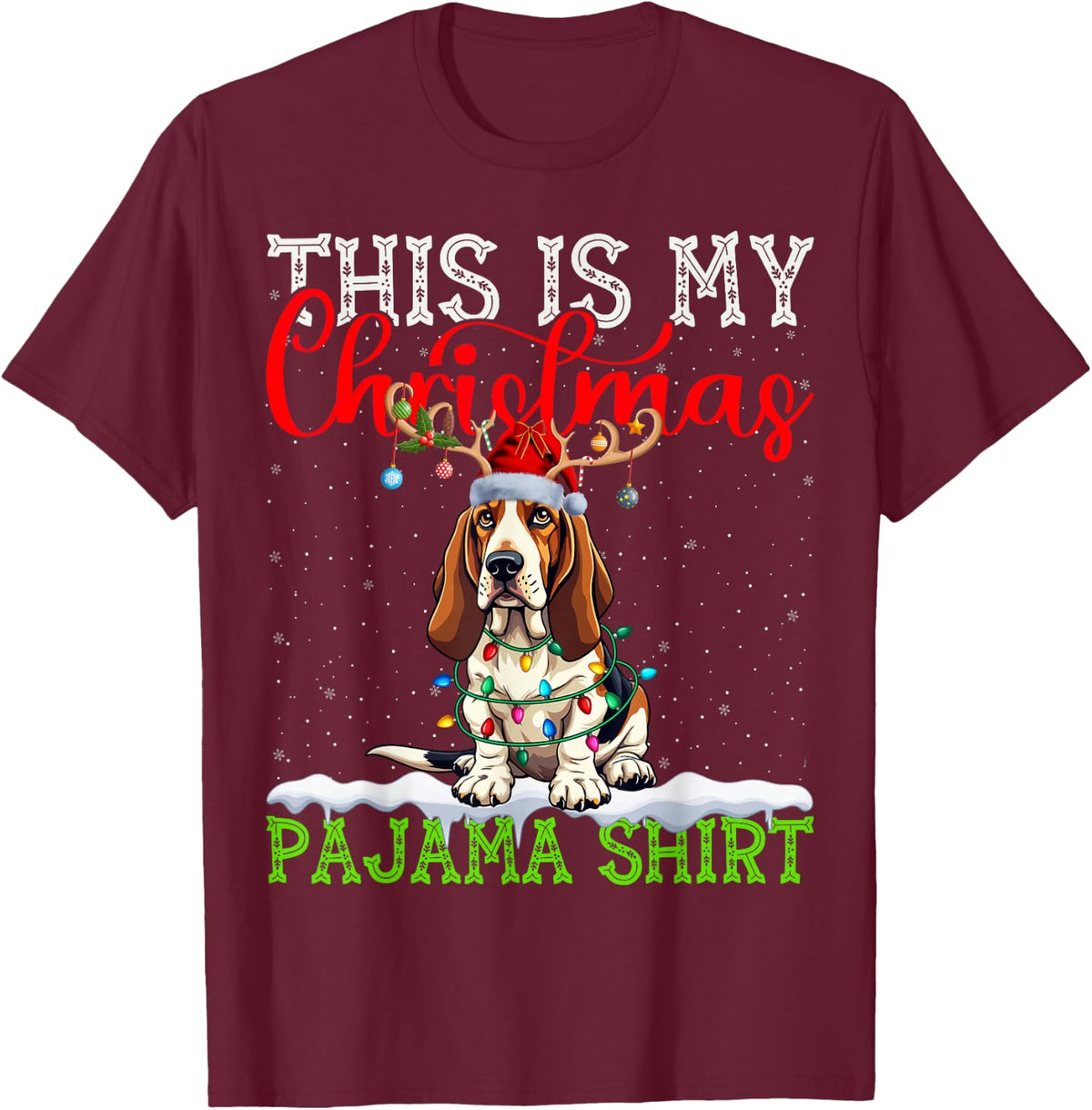 This is My Basset Hound Ugly Christmas Lights Pajama Sweater T-Shirt - Burgundy