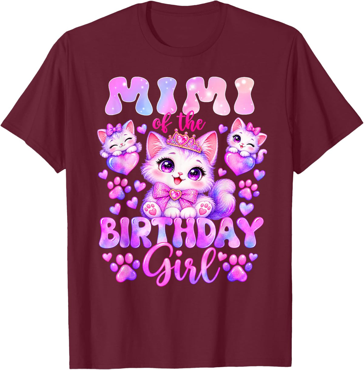 Mimi of The Birthday Girl Kitten Cat Family Matching T-Shirt - Burgundy