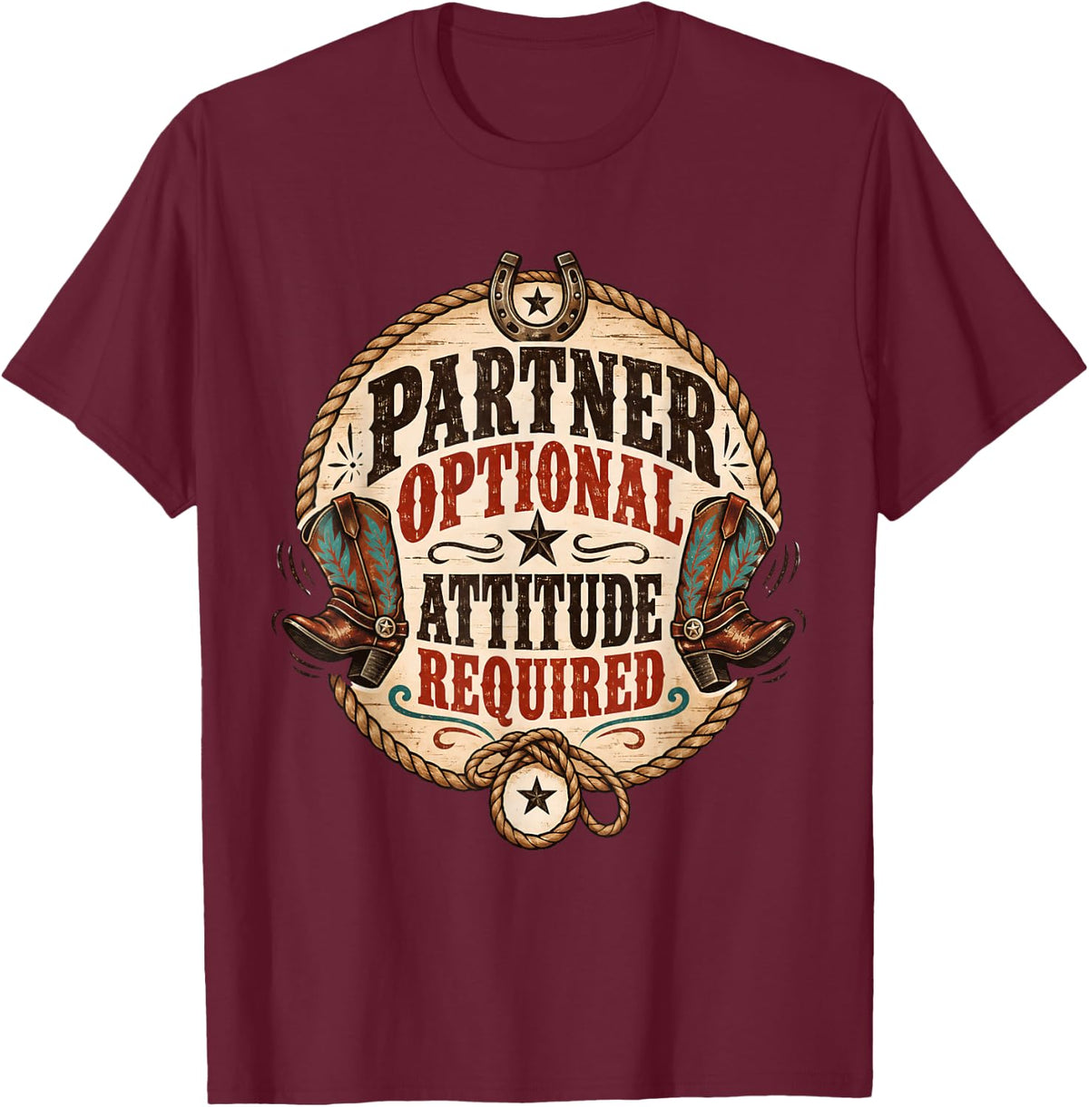 Partner Optional Attitude Required Line Dancing T-Shirt - Burgundy