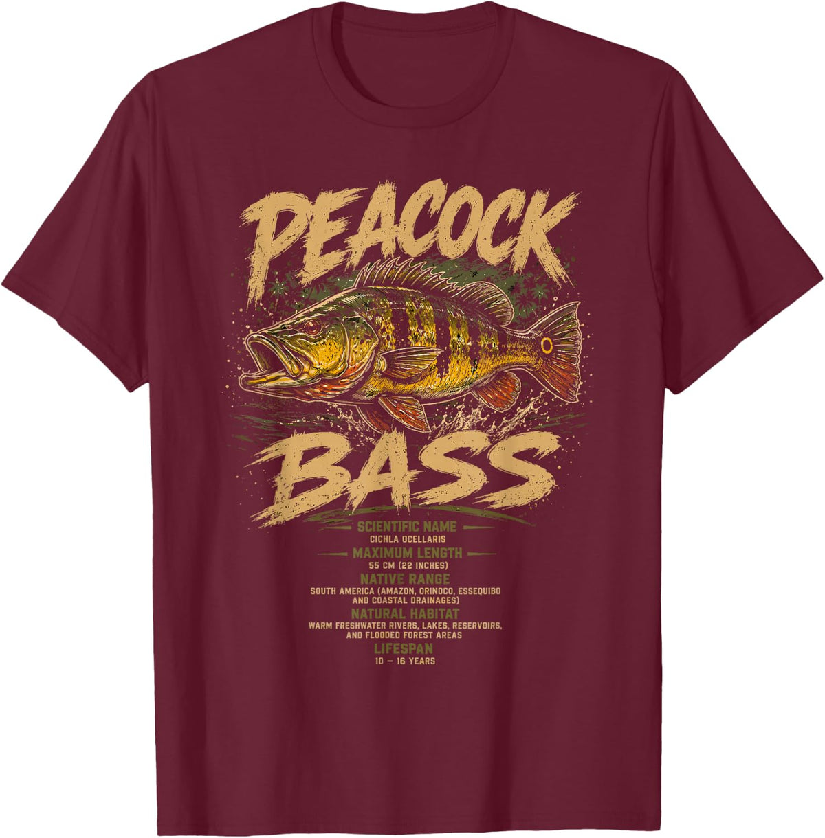 Peacock Bass Fishing Tropical Freshwater Angler Fisherman T-Shirt - Burgundy