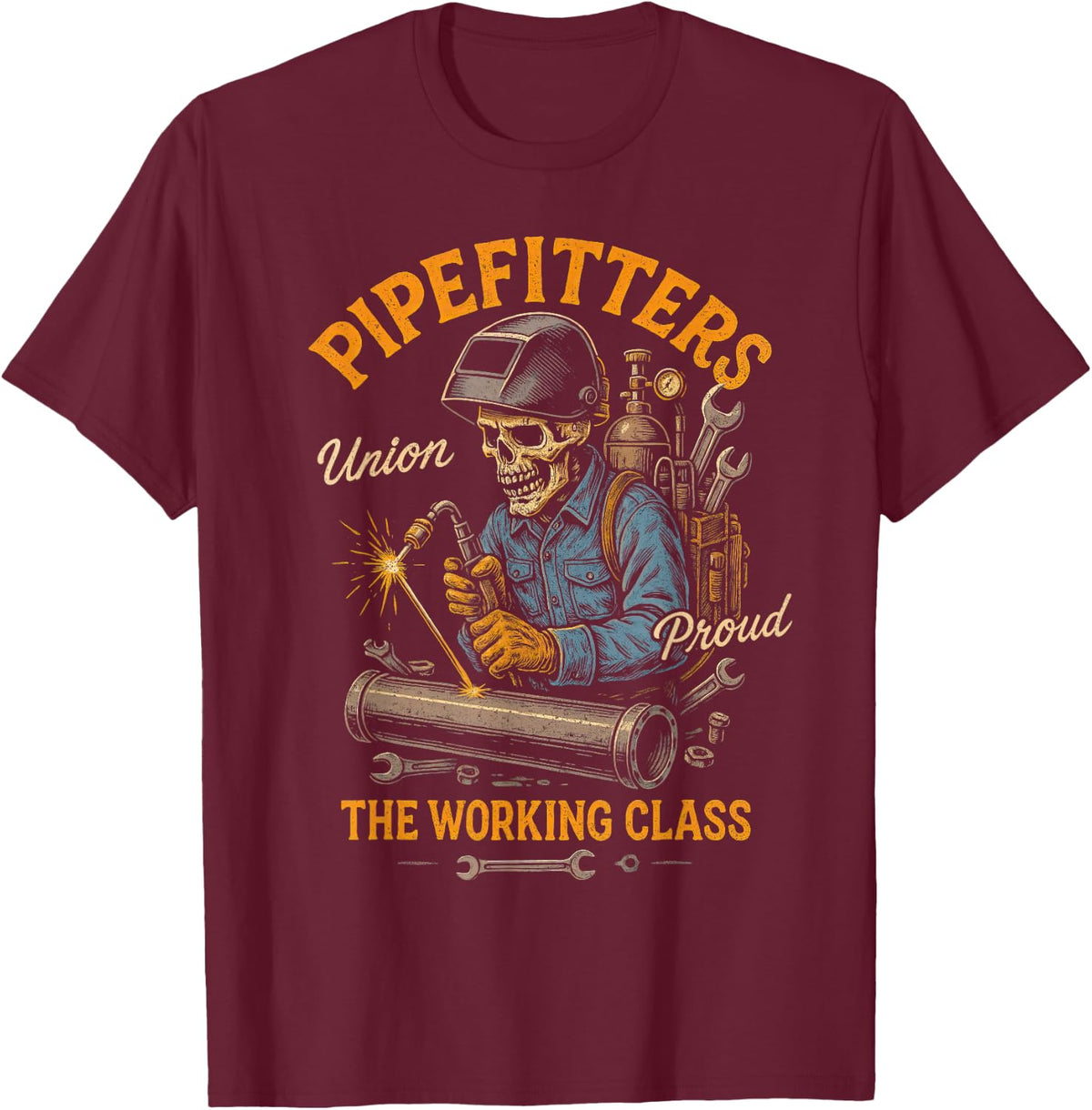 Pipefitters Working Class Plumber Pipefitter Union Worker Tees T-Shirts - Burgundy