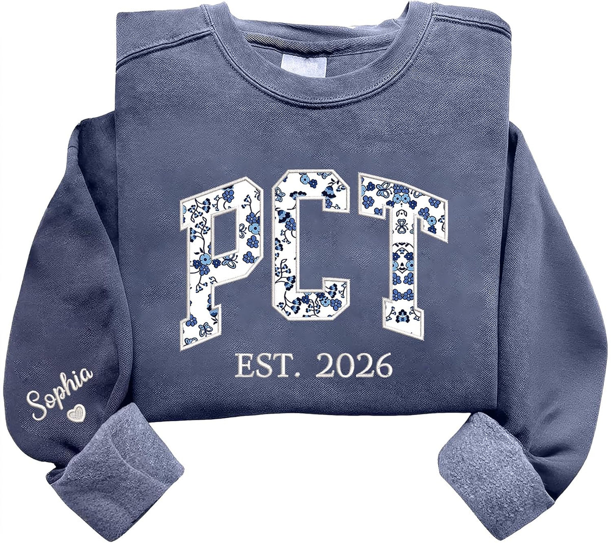 Personalized Embroidered Floral Applique Sweatshirt, Custom Any Profession Gift, Appreciation Crewneck - Pct
