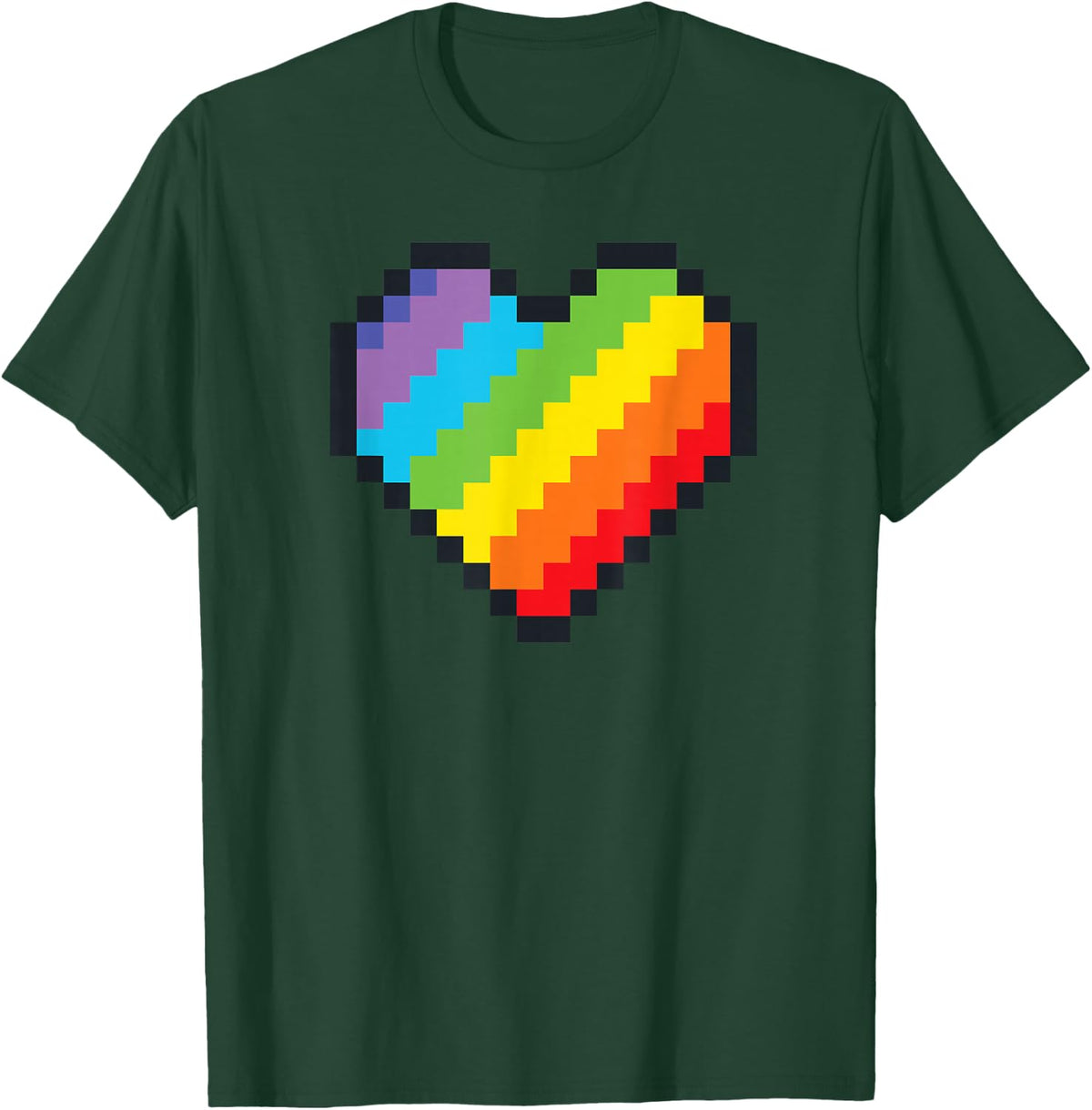 LGBT Pride Rainbow Pixel Art Heart Gaymer T-Shirt - Dark Green