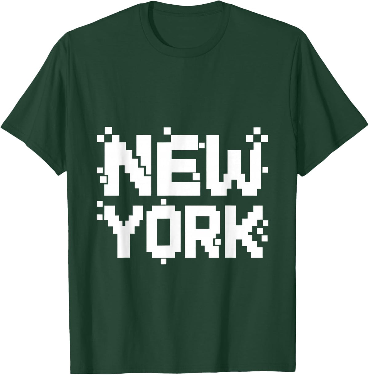New York Pixel Art Text Design T-Shirt - Dark Green