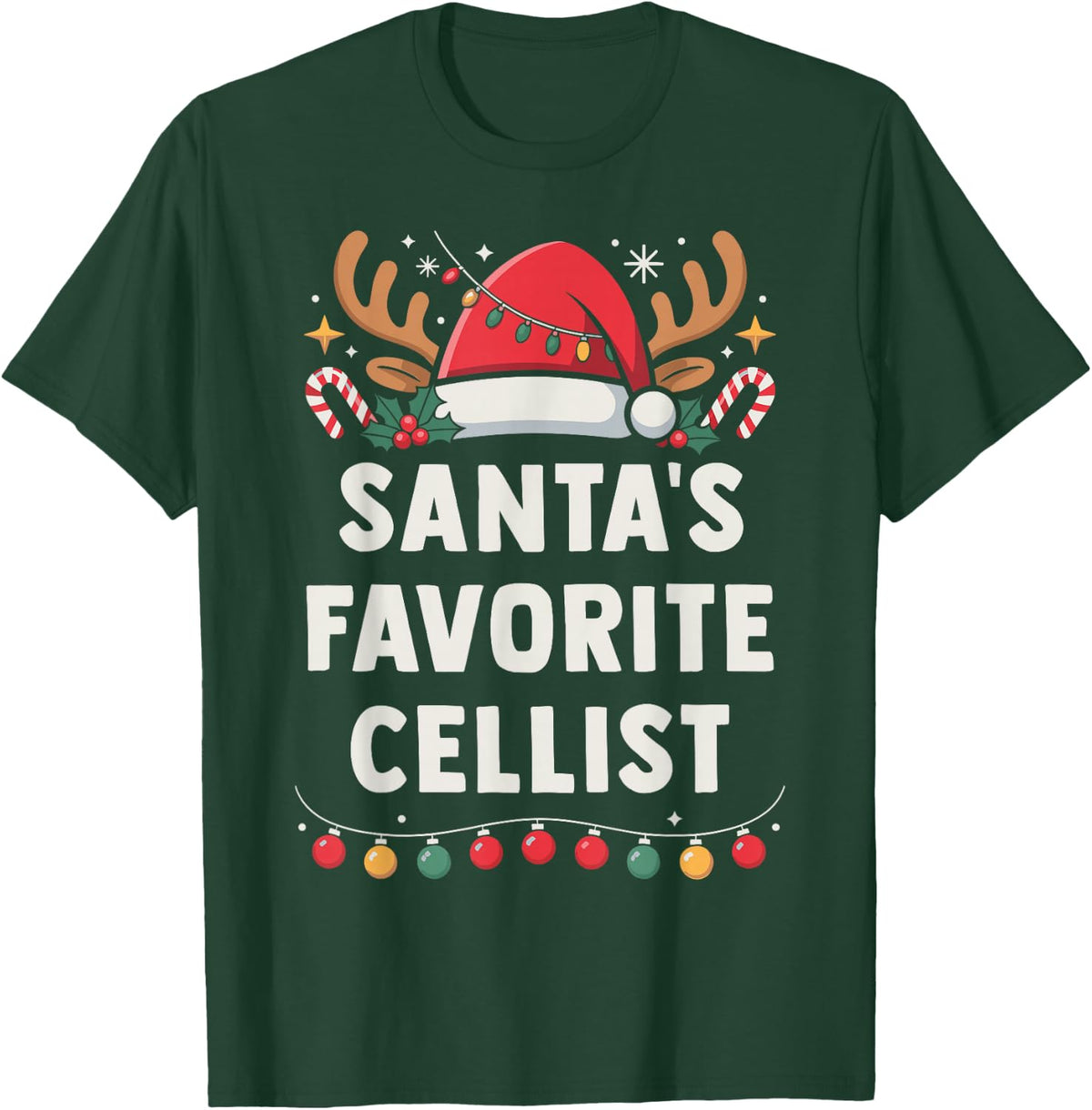 Christmas Concert Santa's Favorite Cellist Holiday Recital T-Shirt - Dark Green