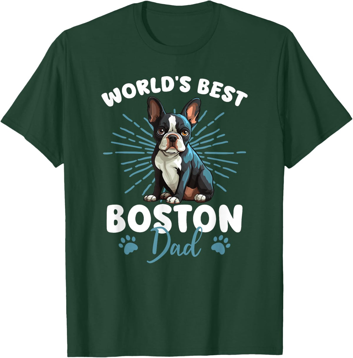 Boston Terrier Groovy World's Best Boston Dad T-Shirt - Dark Green