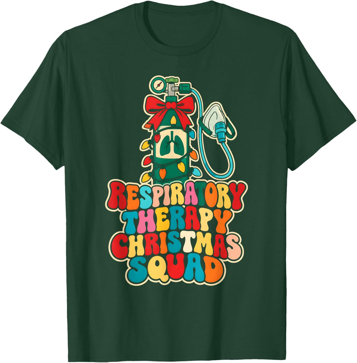 Respiratory Therapist Christmas Squad Groovy 70s T-Shirt - Dark Green